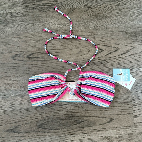 Roxy Paraiso Stripe Crochet Style Halter Neck Bandeau Bikini Top - Size S - NWT - Picture 4 of 10
